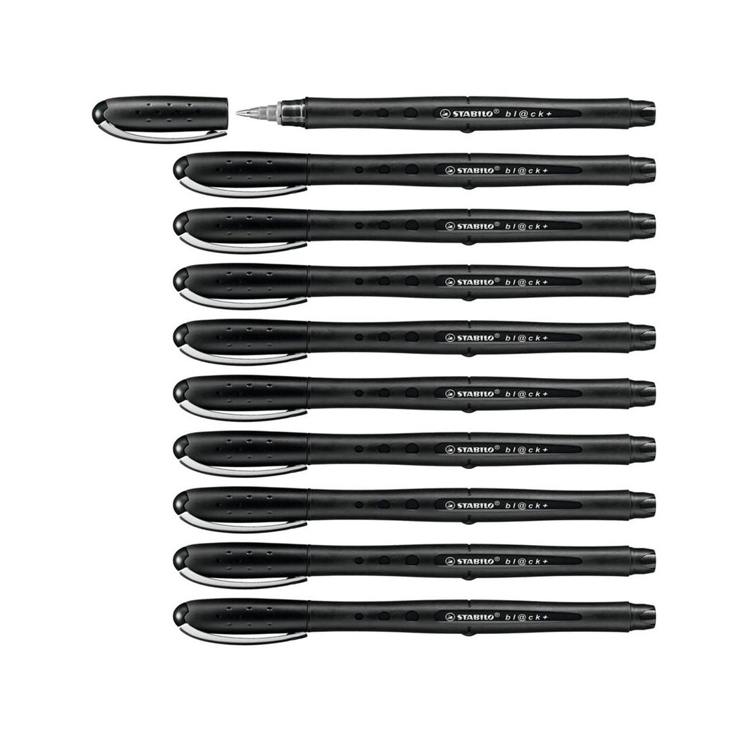 Stabilo Bl@ck Medium Tip Rollerball Pen in Black | Set of 10