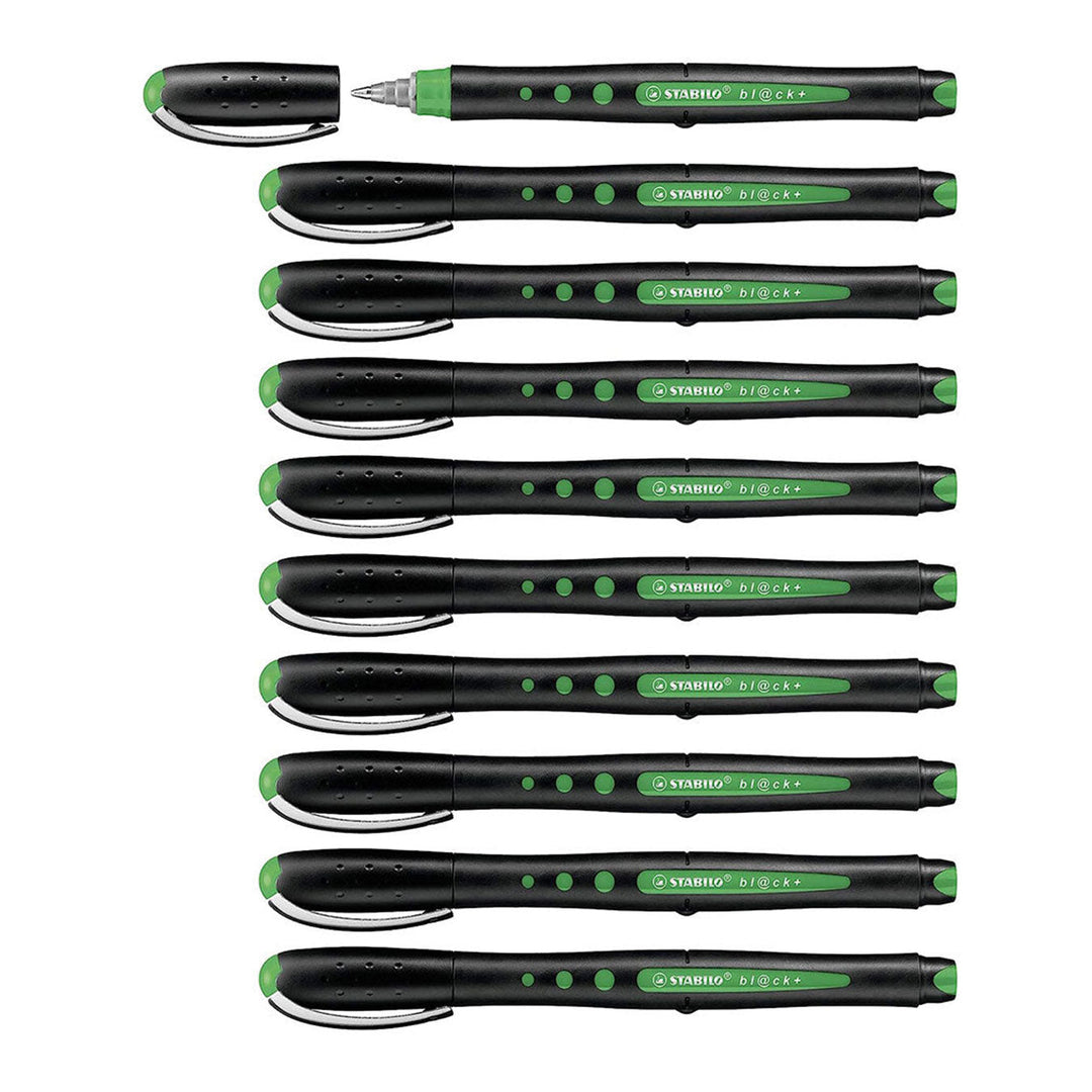 Stabilo Bl@ck Medium Tip Rollerball Pen – Green (Pack of 10)
