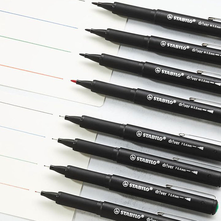 Stabilo | dr!ver Series | Premium Fineliner & Felt Tip | 32 Pens | Black, Blue, Red, Green