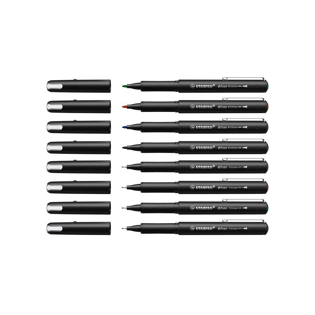 STABILO Driver Series Fineliner Pen Set – 32 Pens (Black, Blue, Red, Green)