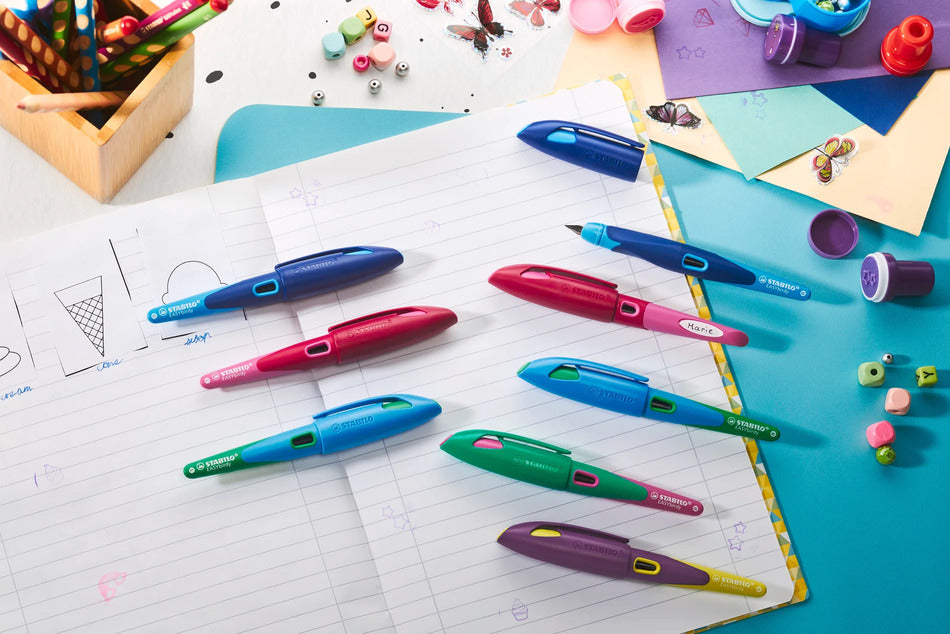 Stabilo | Easy Birdy | Fountain Pen | Right Handed | Turquoise/Neon pink | Medium nib