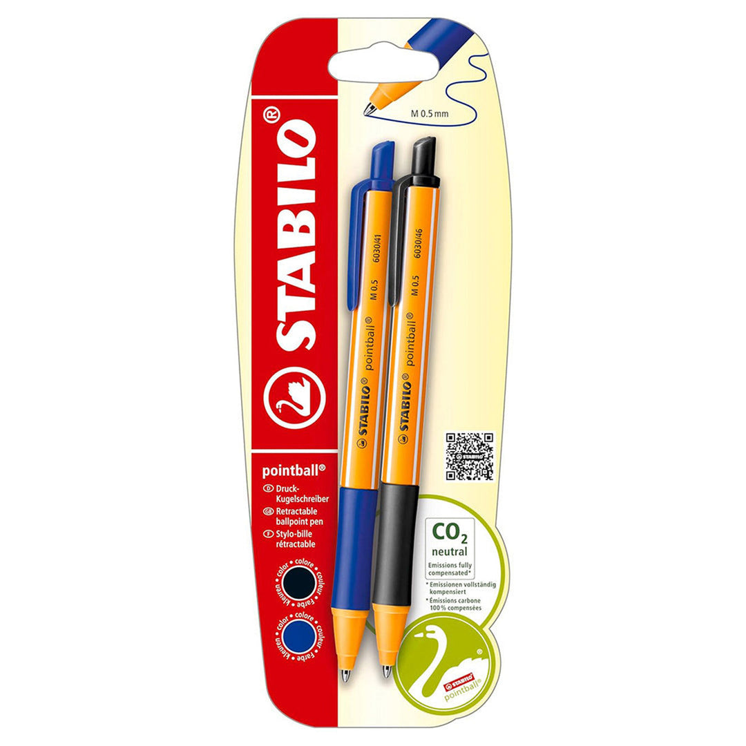 Stabilo | Pointball | Ballpoint Pen | Blue &amp; Black | Pack Of 2