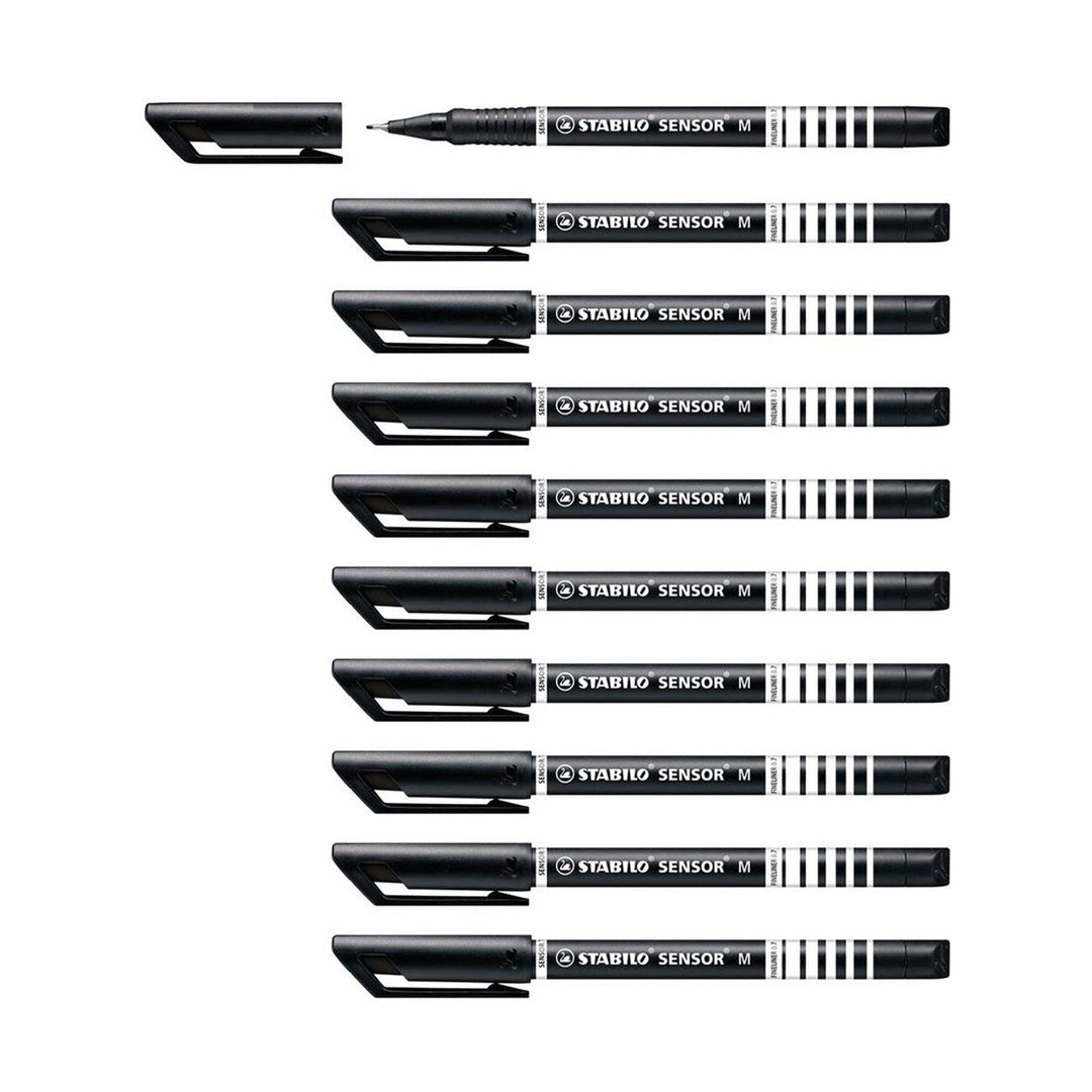 STABILO Sensor Medium Tip Fineliner Pen in Black (Set of 10)