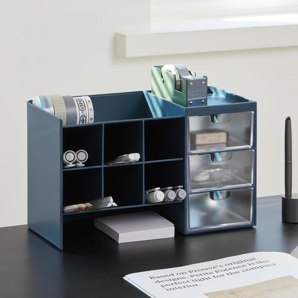 Sysmax Hive Stack Modular Desk Organizer – Persian Blue with 3 Transparent Drawers - Aarcaai