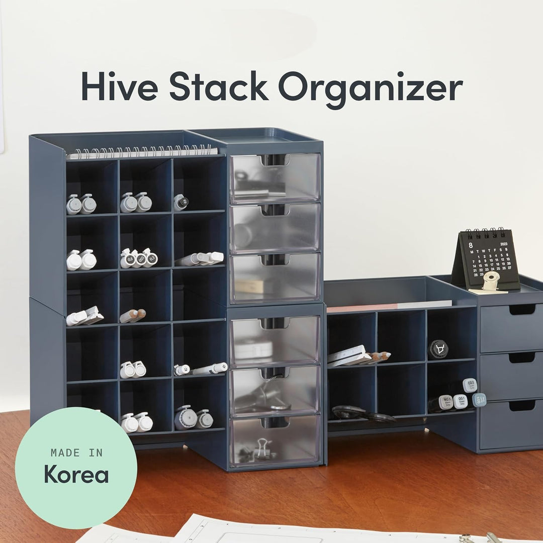 Sysmax Hive Stack Modular Desk Organizer – Persian Blue with 3 Transparent Drawers - Aarcaai