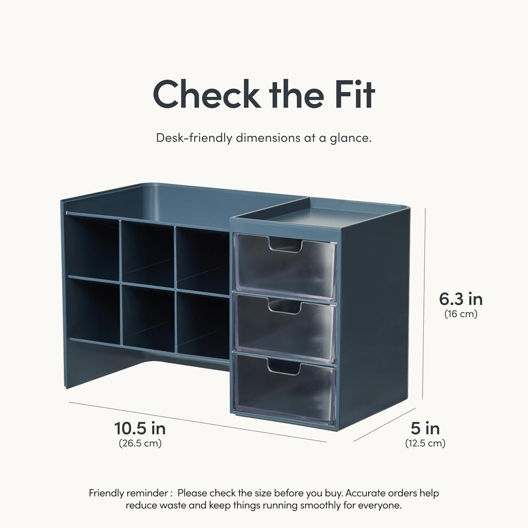 Sysmax Hive Stack Modular Desk Organizer – Persian Blue with 3 Transparent Drawers - Aarcaai