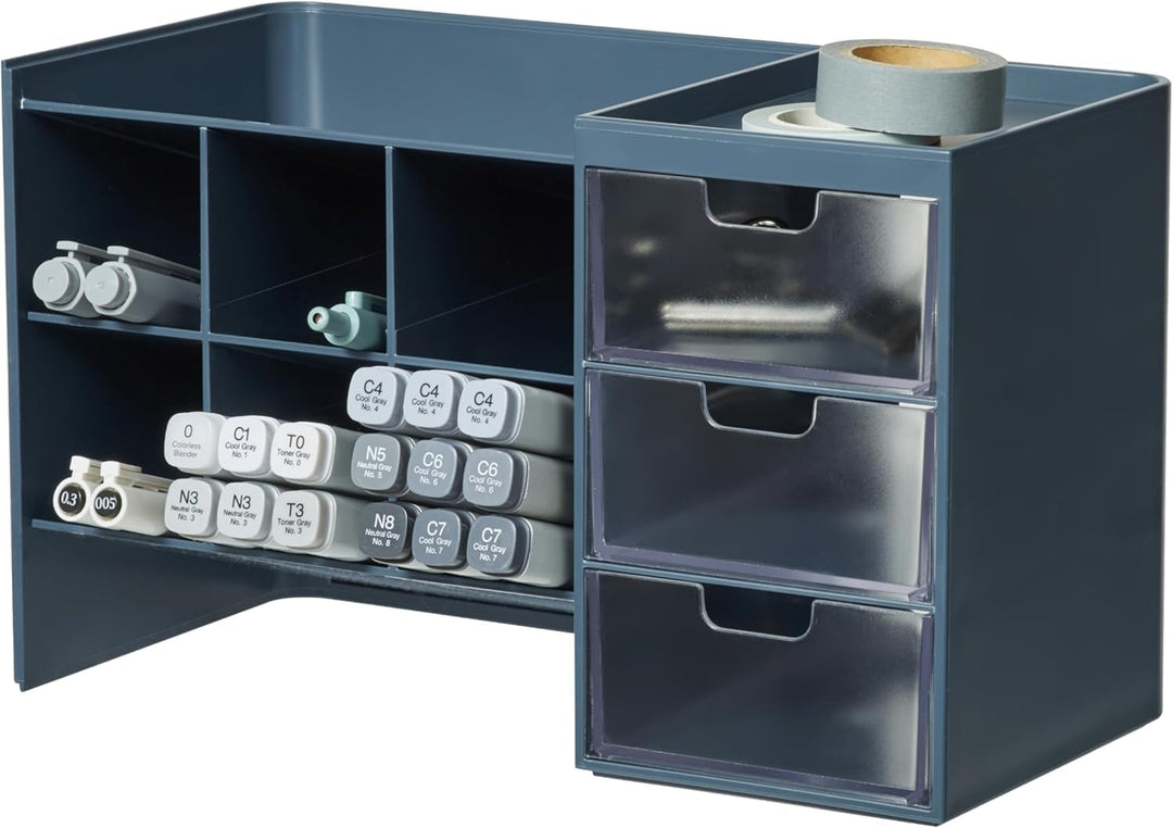 Sysmax Hive Stack Modular Desk Organizer – Persian Blue with 3 Transparent Drawers - Aarcaai