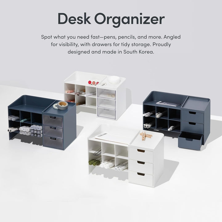Sysmax Hive Stack Modular Desk Organizer – Persian Blue with 3 Transparent Drawers - Aarcaai