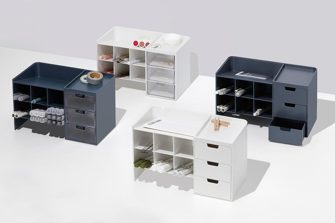 Sysmax Hive Stack Modular Desk Organizer with 3 Drawers – Persian Blue - Aarcaai