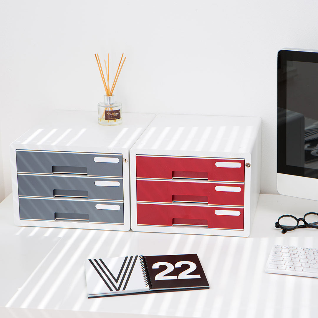 Sysmax | Lockable File Cabinet | 3 Drawers | Grey|Deluxe Color | For Office School  &amp; Hospital