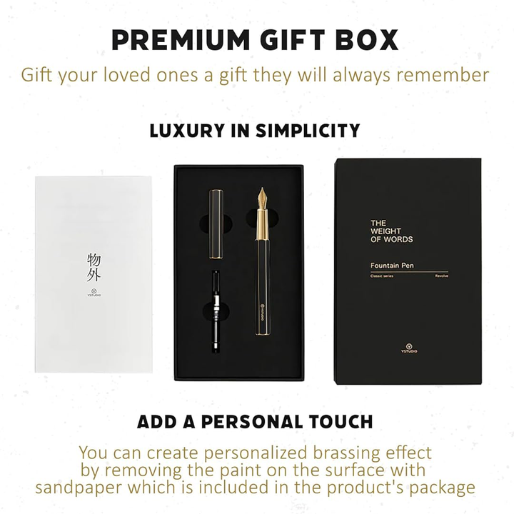 Ystudio Classic Revolve Fountain Pen - Black Hexogon | Medium Nib