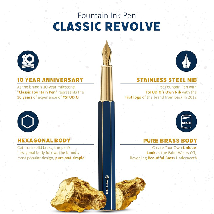 Ystudio Classic Revolve Fountain Pen - Blue Hexogon | Medium Nib