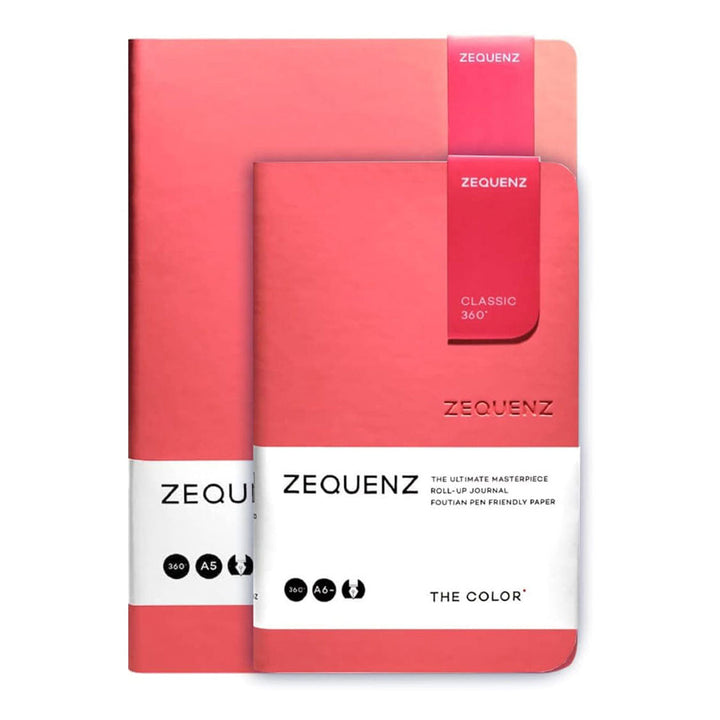Zequenz A5 &amp; A6- Coral Pink Notebook Set Ruled Acid Free Paper 200 Pages Each 80GSM 360 Degree Flexibility 100% Handmade Fountain Pen Friendly Color Series Pack of 2 Notebooks