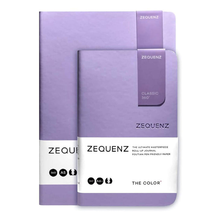 Zequenz A5 &amp; A6- Lavender Purple Notebook Set Ruled Acid Free Paper 200 Pages Each 80GSM 360 Degree Flexibility 100% Handmade Fountain Pen Friendly Color Series Pack of 2 Notebooks