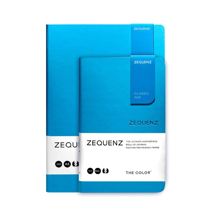 Zequenz A5 &amp; A6- Ocean Blue Notebook Set Ruled Acid Free Paper 200 Pages Each 80GSM 360 Degree Flexibility 100% Handmade Fountain Pen Friendly Color Series Pack of 2 Notebooks