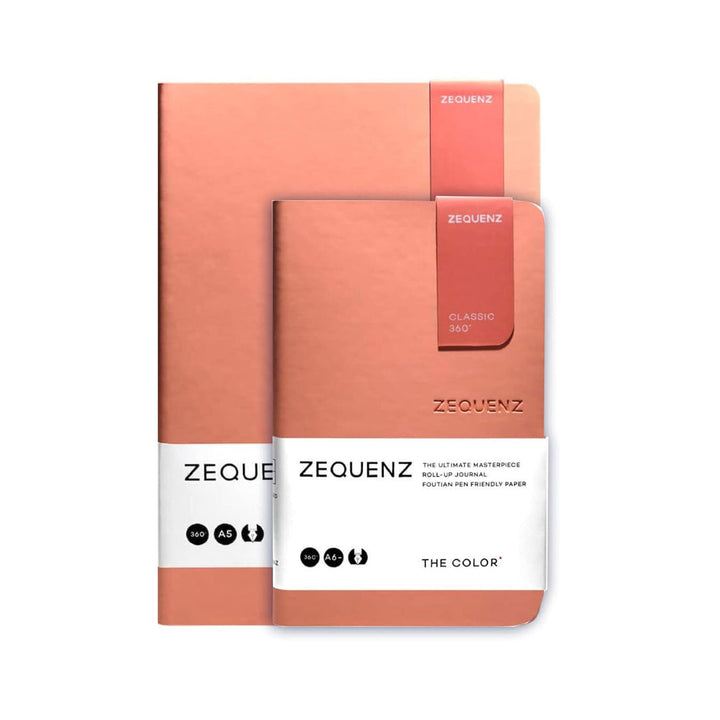 Zequenz A5 &amp; A6- Peach Notebook Set Terra Acid Free Paper 200 Pages Each 80GSM 360 Degree Flexibility 100% Handmade Fountain Pen Friendly Color Series Pack of 2 Notebooks