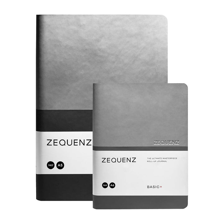 Zequenz A5 &amp; A6 Size Notebook Set Pack of 2 Squared &amp; Blank Acid Free Paper 400 Pages Each Book 70GSM 360 Degree Flexibility 100% Handmade Basic Plus Series Silver Grey Book