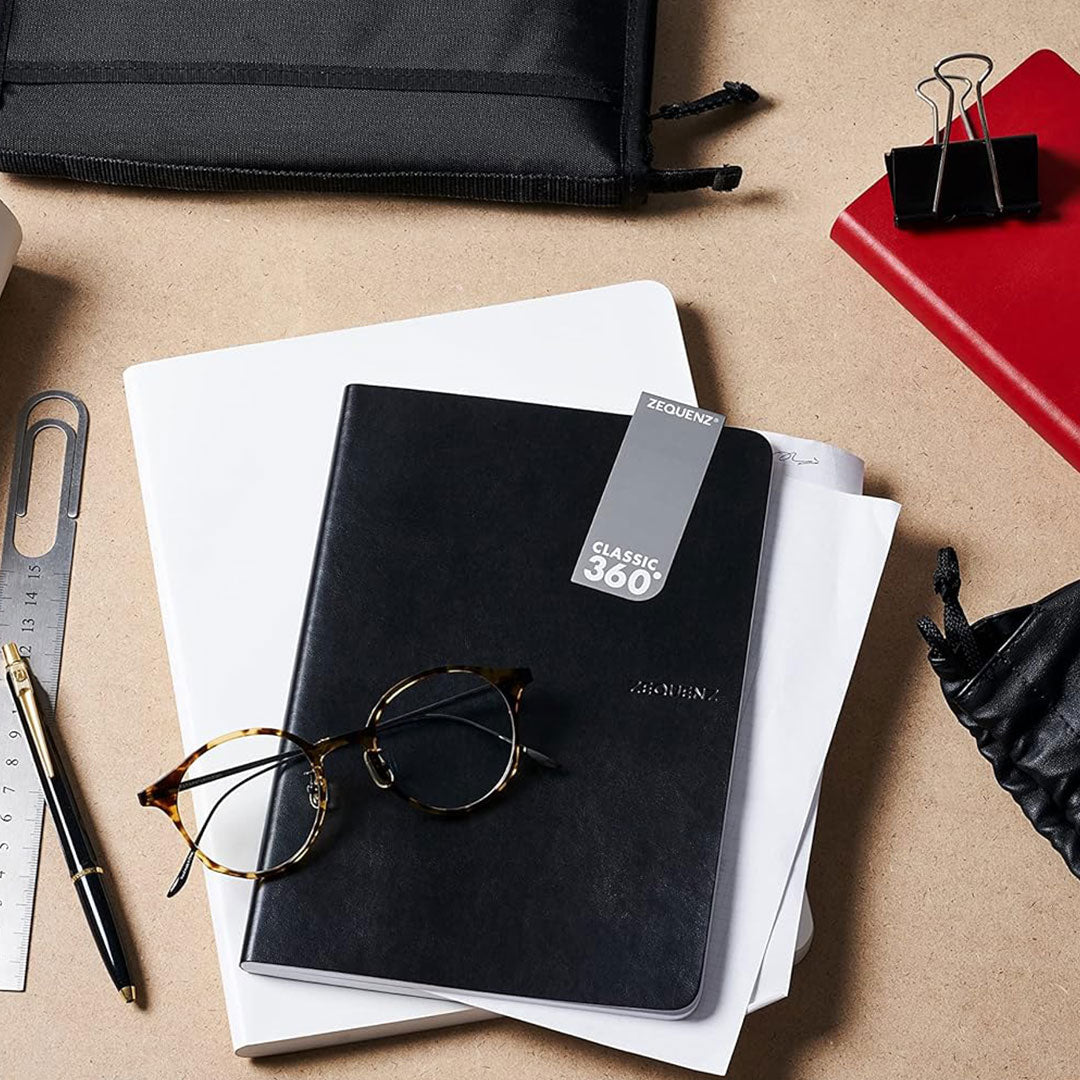 Zequenz B6 Ruled Notebook – Black | Roll - up journal | 200 Sheets, 70 GSM | 360° Flexible Soft Cover| Classic Signature Series - Aarcaai