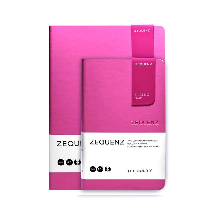 ZEQUENZ The Color Notebook Magenta A5 &amp; A6 Size | RULED | 200 Pages | Soft Cover | 80gsm Cream Coloured Paper | Lay Flat Roll Up Journal for Writing Sketching Fountain Pen Friendly Paper