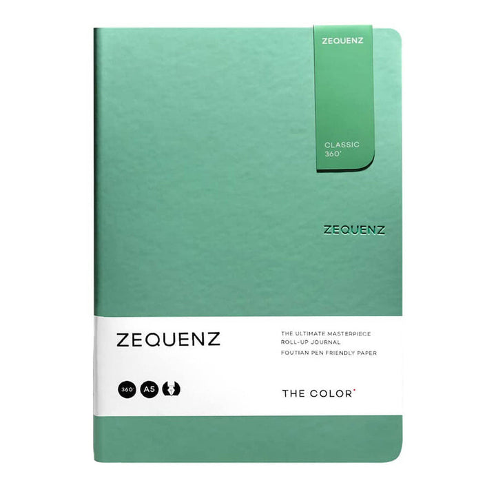 Zequenz A5 Size Fern Green Slim Notebook Dotted Acid Free Paper 200 Pages 80GSM 360 Degree Flexibility 100% Handmade Fountain Pen Friendly Color Series Bookmark Included