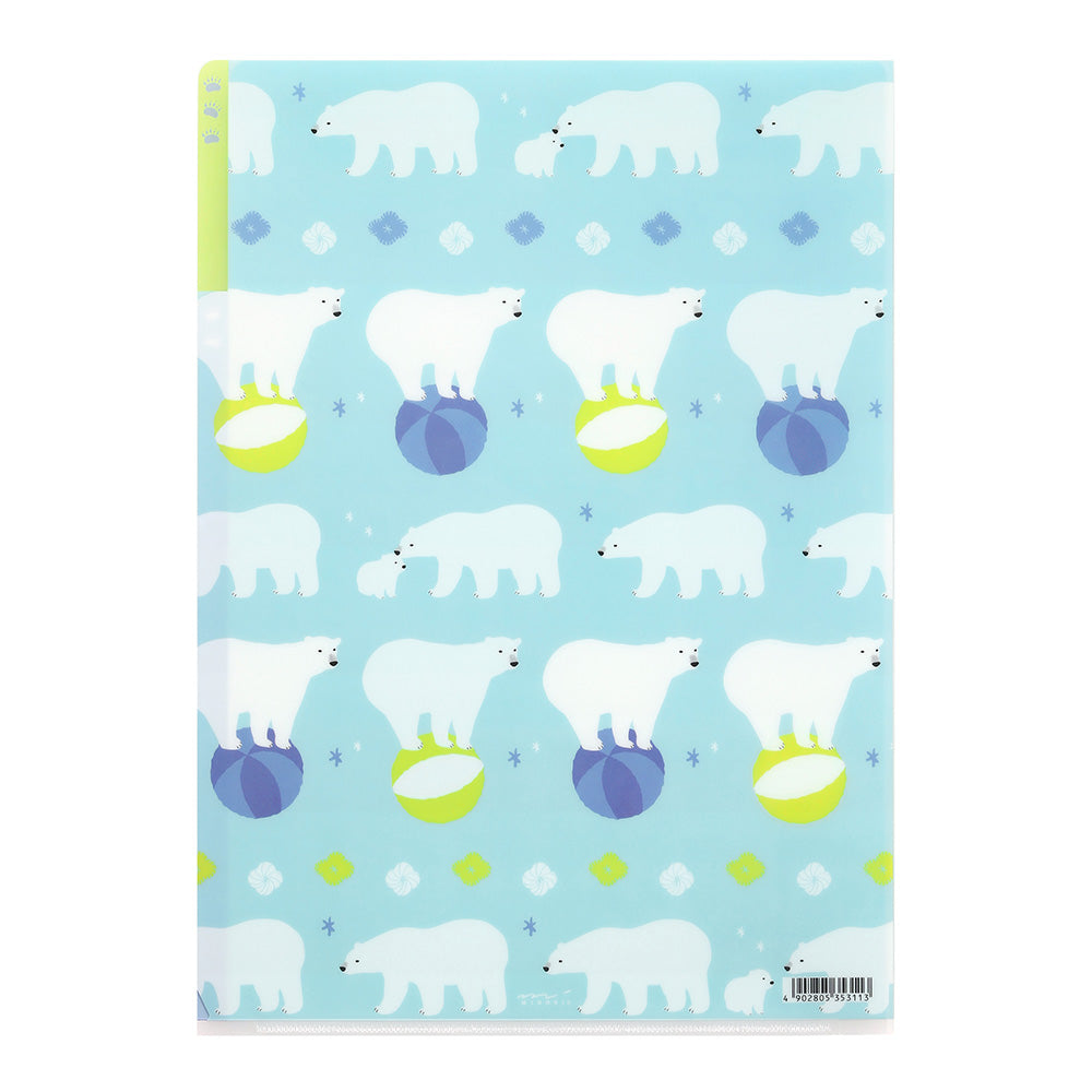 Midori 3 Pockets Clear A4 Folder - Polar Bear