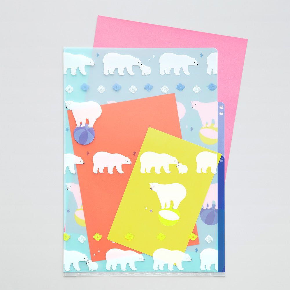 Midori 3 Pockets Clear A4 Folder - Polar Bear