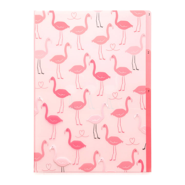 Midori 3 Pockets Clear A4 Folder - Flamingo