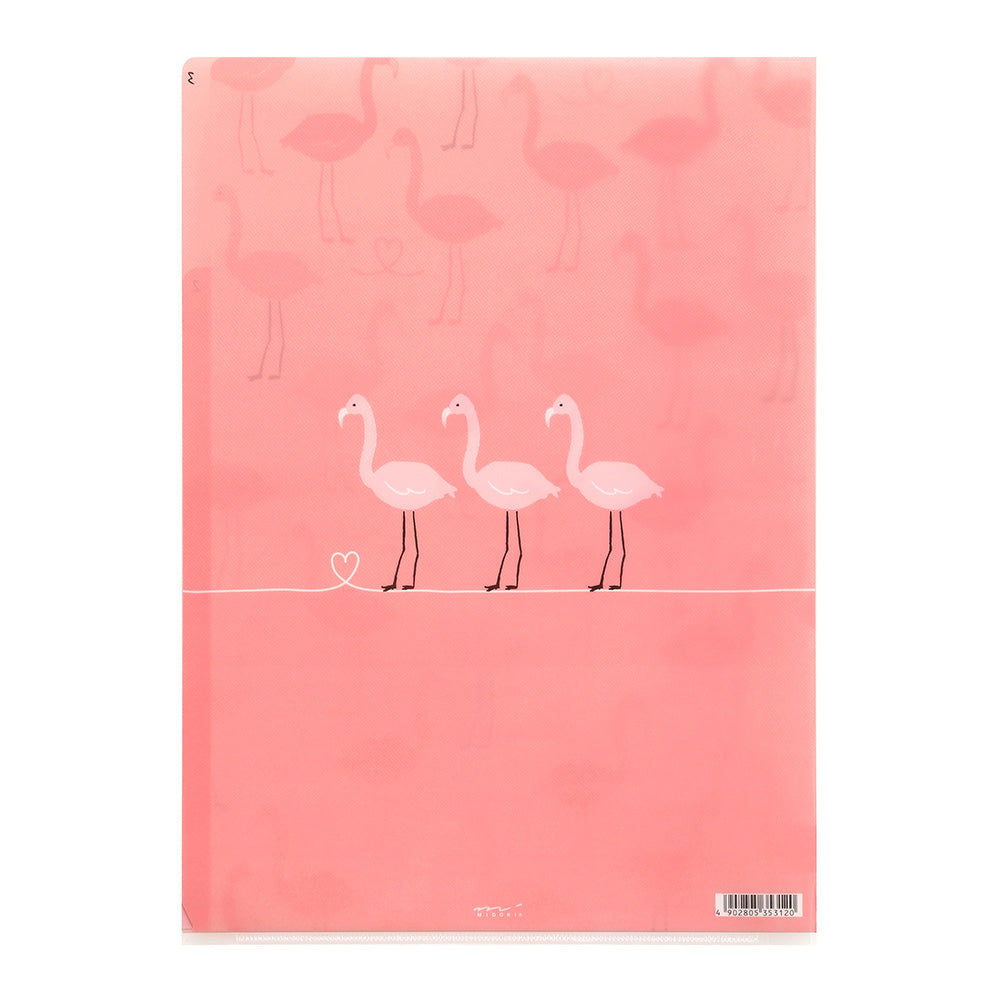 Midori 3 Pockets Clear A4 Folder - Flamingo