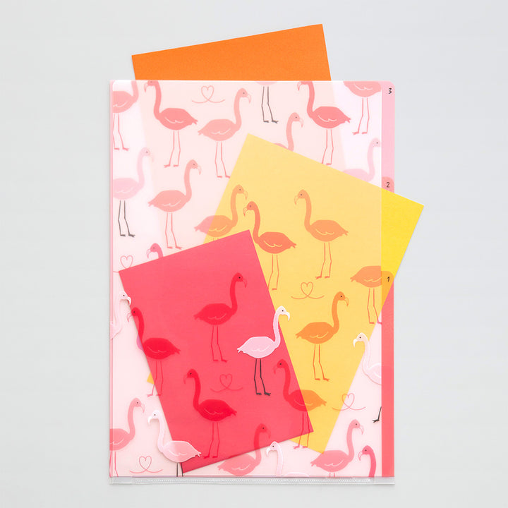 Midori 3 Pockets Clear A4 Folder - Flamingo