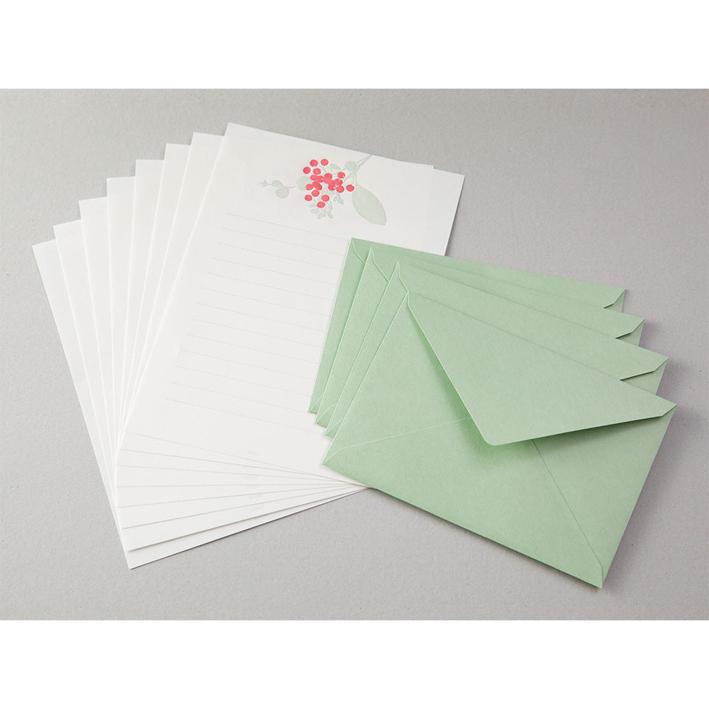 Midori Letter Set 460 Press Bouquet Red